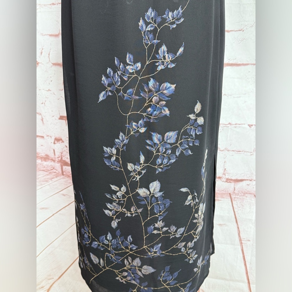 DONNA RICCO New York 2 PETITE Floral design on Black lined sheath maxi dress 2P - Picture 8 of 12
